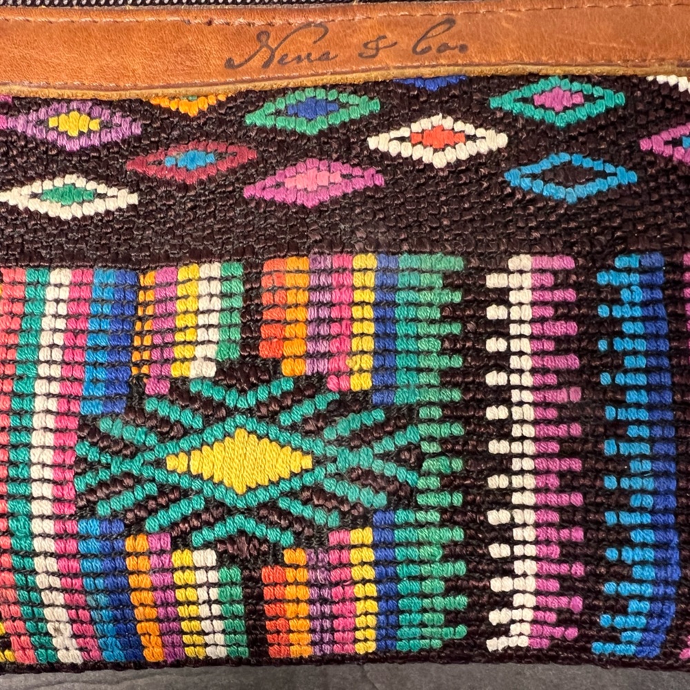 Nina and co Artisan handmade one of a kind  embroidered leather clutch bag purse - Picture 13 of 15